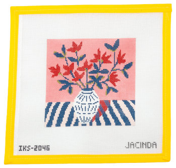 Red Flower Blue Vase Needlepoint Canvas - Summertide Stitchery - Initial K Studio
