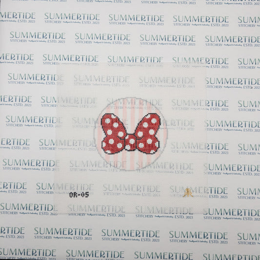 Red Polka Dot Bow Needlepoint Canvas - Summertide Stitchery - Evergreen Needlepoint