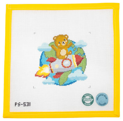 Rocket Bear Needlepoint Canvas - Summertide Stitchery - Atlantic Blue Canvas