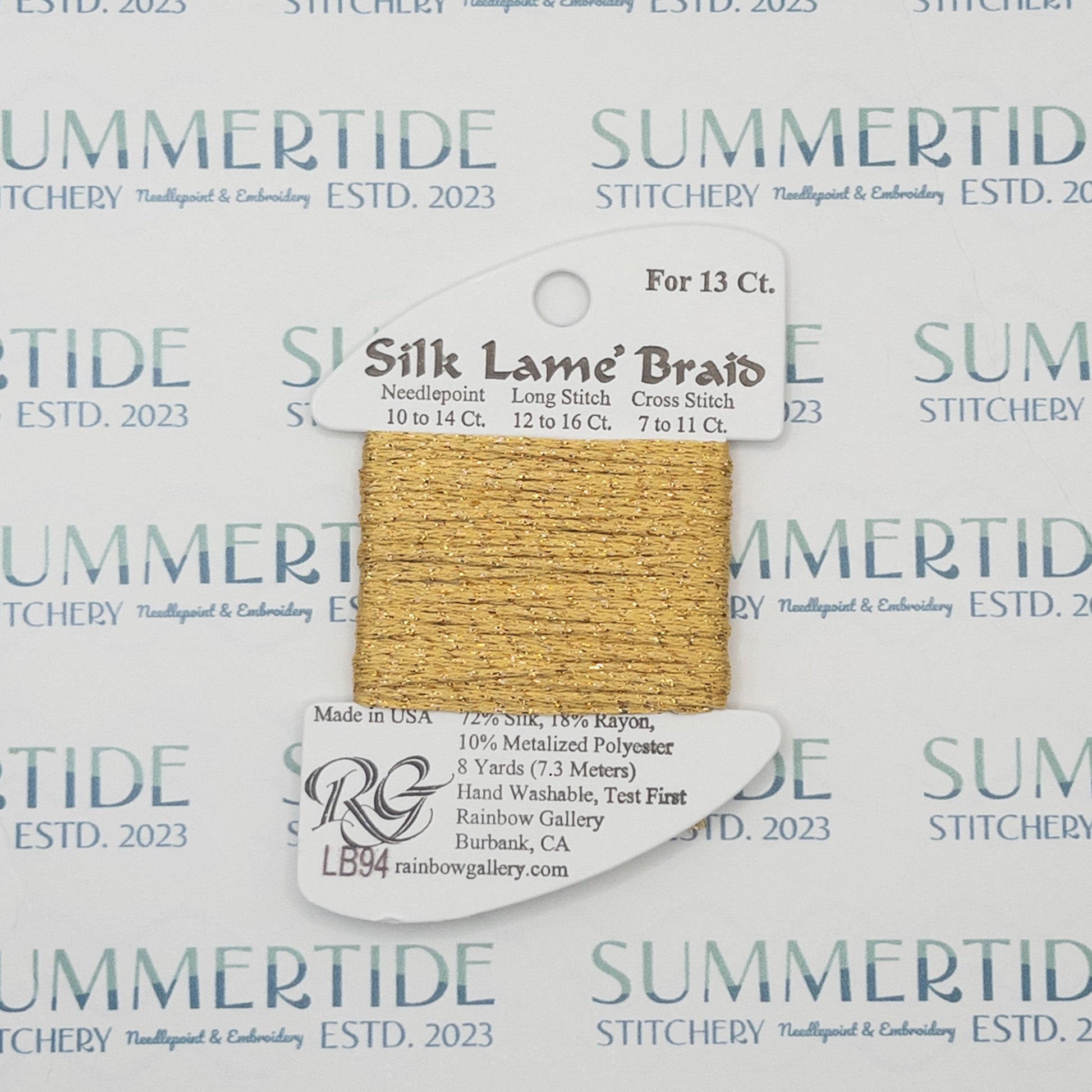 Silk Lamé Braid LB94 True Gold - Summertide Stitchery - Rainbow Gallery