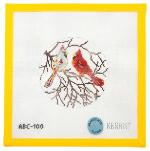 Snowy Cardinal Needlepoint Canvas - Summertide Stitchery - Atlantic Blue Canvas