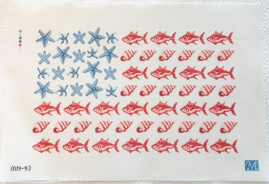 Starfish and Stripes Needlepoint Canvas - Summertide Stitchery - Maura Nolan Designs