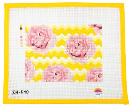 Sunshine Roses Needlepoint Canvas - Summertide Stitchery - Atlantic Blue Canvas