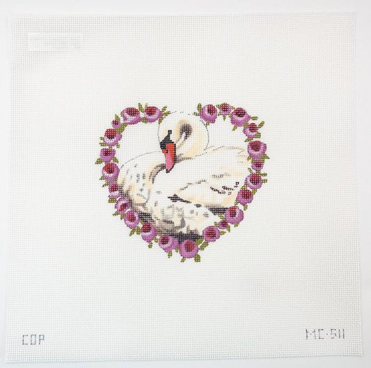 Swan Heart Needlepoint Canvas | MC511 - Summertide Stitchery - Colors of Praise