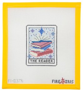 The Reader Card Needlepoint Canvas - Summertide Stitchery - Fire and Iris