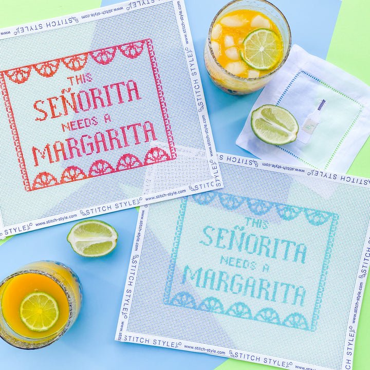 This Señorita Needs a Margarita Needlepoint Canvas - Summertide Stitchery - Stitch Style Needlepoint