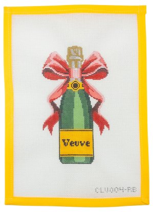 Veuve Bottle - Red/Pink Bow Needlepoint Canvas - Summertide Stitchery - C'ate La Vie