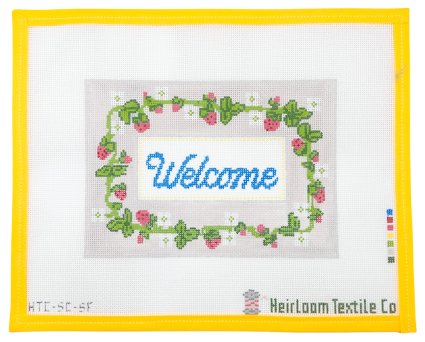 Welcome Strawberry Sign Needlepoint Canvas - Summertide Stitchery - Heirloom Textile Co.