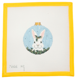 White Rabbit In Holly Needlepoint Canvas - Summertide Stitchery - Susan Roberts