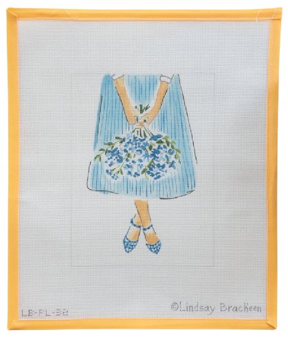 Blue Flowers on Striped Skirt Needlepoint - Summertide Stitchery - Lindsay Brackeen