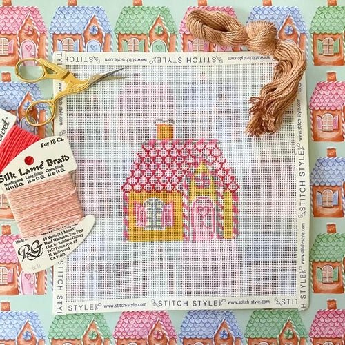 Emily Quigley: Pink Gingerbread House - Summertide Stitchery - Stitch Style Needlepoint