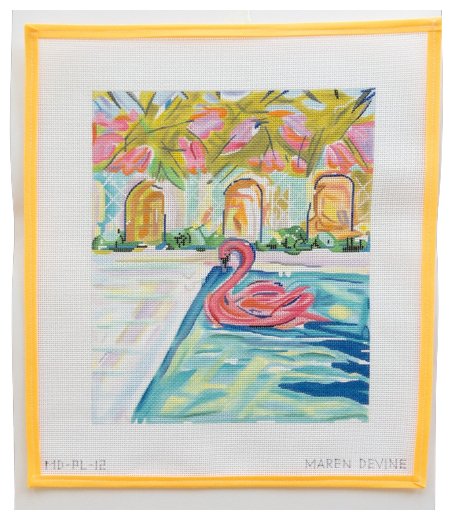 Flamingo Floatie in Pool - Summertide Stitchery - Maren Devine