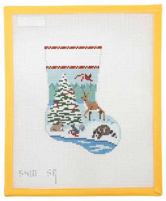 Forest Animal Tree Mini Stocking Needlepoint - Summertide Stitchery - Susan Roberts