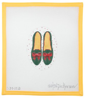 Green Velvet Shoes with Bows - Summertide Stitchery - Kate Dickerson