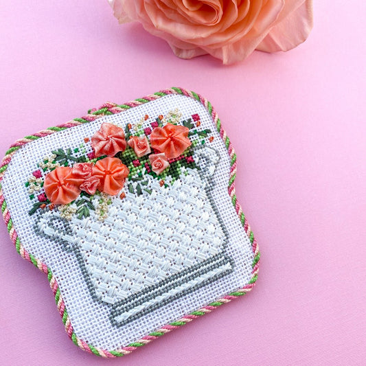 Pink Peony Floral Arrangement - Summertide Stitchery - Stitch Style Needlepoint