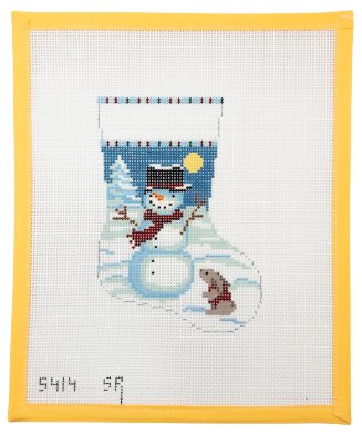 Snowman with Rabbit Mini Stocking Needlepoint - Summertide Stitchery - Susan Roberts