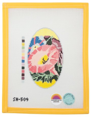 Vintage Floral Morning Glory Oval Needlepoint - Summertide Stitchery - Atlantic Blue Canvas