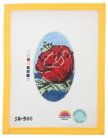 Vintage Floral Poppy Oval Needlepoint - Summertide Stitchery - Atlantic Blue Canvas